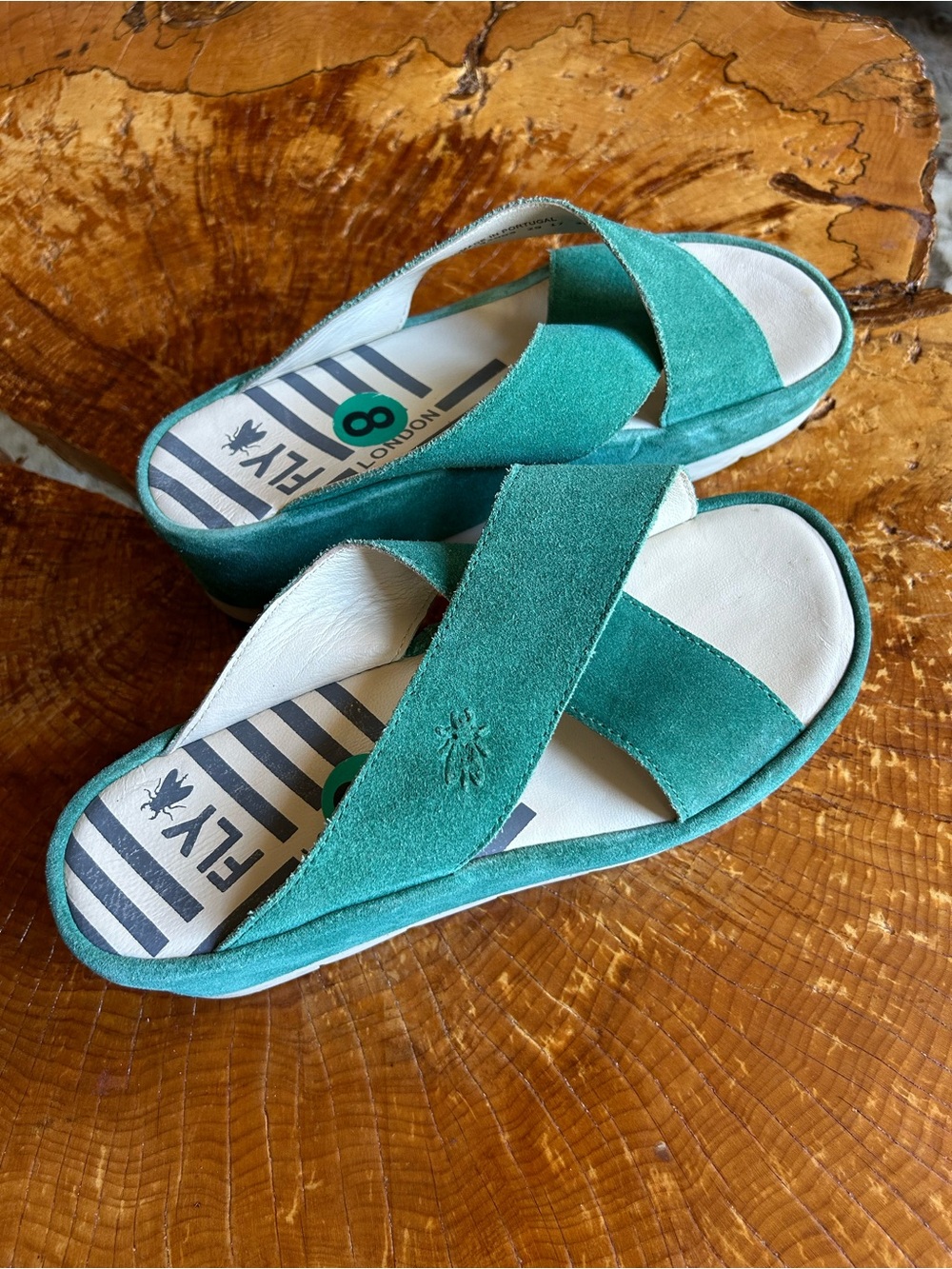 Fly London Teal Suede Crisscross Platform Sandals - Picture 6 of 6